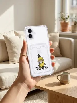 iPhone 16 Boş Yapma Muz Detaylı Kart Bölmeli Şeffaf Telefon Kılıfı