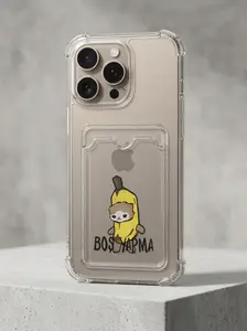 iPhone 16 Pro Max Boş Yapma Muz Detaylı Kart Bölmeli Şeffaf Telefon Kılıfı