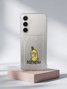 Samsung S25 FE Boş Yapma Muz Detaylı Kart Bölmeli Şeffaf Telefon Kılıfı