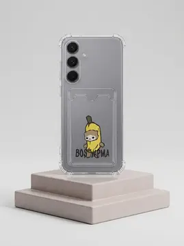 Samsung Galaxy S25 Boş Yapma Muz Detaylı Kart Bölmeli Şeffaf Telefon Kılıfı
