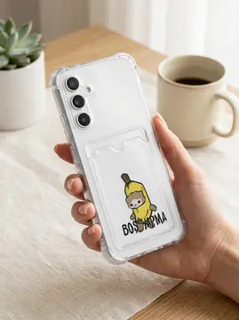 Samsung Galaxy A54 Boş Yapma Muz Detaylı Kart Bölmeli Şeffaf Telefon Kılıfı