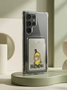 Samsung Galaxy S26 Ultra Boş Yapma Muz Detaylı Kart Bölmeli Şeffaf Telefon Kılıfı