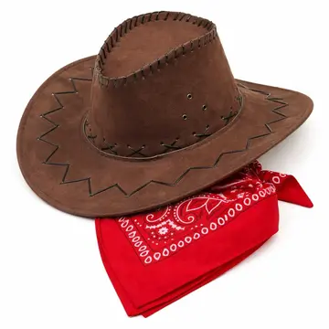 Çocuk Kovboy Şapka Siyah  Kırmızı Bandana Seti