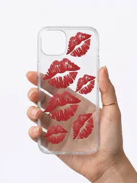 İphone 15 Kırmızı Dudak / Öpücük Desenli Şeffaf Telefon Kılıfı