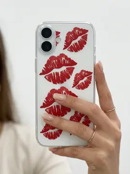 İphone 17 Kırmızı Dudak / Öpücük Desenli Şeffaf Telefon Kılıfı