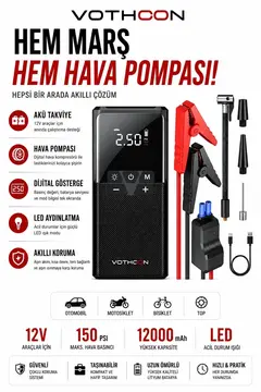 12000 Mah Akıllı Akü Takviye Ve Dijital Hava Pompası Akım Korumalı