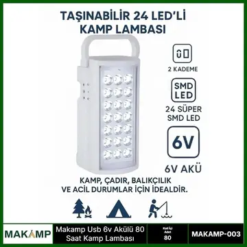 Usv 6v Akülü 80 Saat Kamp Lambası Işıldak