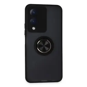 Vivo Y17s Kılıf Montreal Yüzüklü Silikon Kapak - Siyah