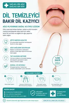 Bakır Dil Temizleme Aparatı – Dil Temizleyici – Ağız Bakım Aparatı – Dil Kazıyıcı – Metal Dil Temizleme Ekipmanı