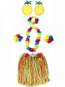 Yetişkin Ve Çocuk Uyumlu Luau Aloha Hawaii Rengarenk 40 Cm Etek Ananas Şekilli Gözlük Hawaii Kolye Renkli Taç Ve 2 Adet Bileklik Seti