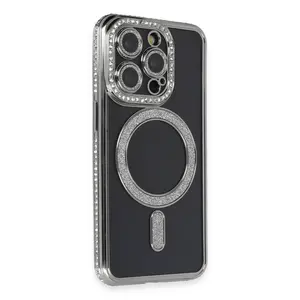 İphone 14 Pro Max Kılıf Joke Simli Magneticsafe Kılıf - Gri