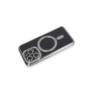 İphone 14 Pro Max Kılıf Joke Simli Magneticsafe Kılıf - Gri