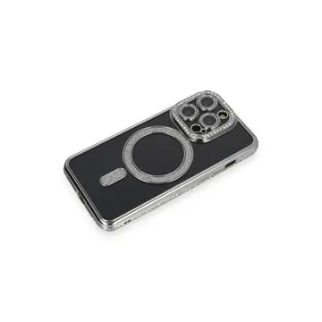 İphone 14 Pro Max Kılıf Joke Simli Magneticsafe Kılıf - Gri
