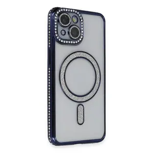İphone 14 Kılıf Joke Simli Magneticsafe Kılıf - Lacivert