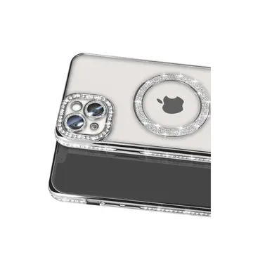 İphone 14 Kılıf Joke Simli Magneticsafe Kılıf - Gümüş