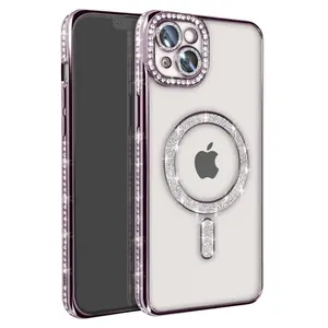 İphone 14 Kılıf Joke Simli Magneticsafe Kılıf - Pembe