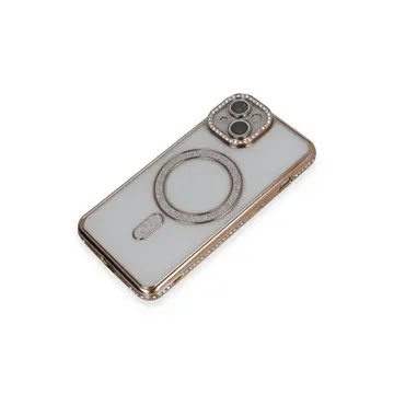 İphone 13 Kılıf Joke Simli Magneticsafe Kılıf - Gold