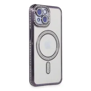 İphone 13 Kılıf Joke Simli Magneticsafe Kılıf - Derin Mor
