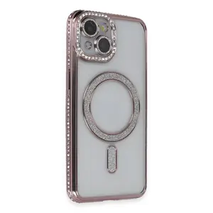 İphone 13 Kılıf Joke Simli Magneticsafe Kılıf - Pembe