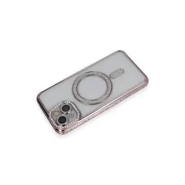 İphone 13 Kılıf Joke Simli Magneticsafe Kılıf - Pembe