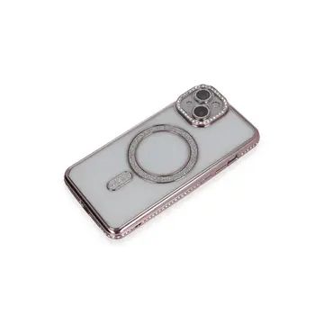 İphone 13 Kılıf Joke Simli Magneticsafe Kılıf - Pembe