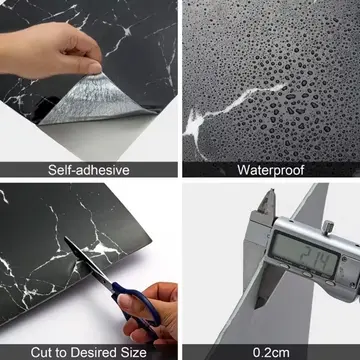 Siyah Mermer Desenli Alüminyum Plastik Duvar Sticker (30*30)