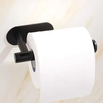 Kendinden Yapışkanlı Tuvalet Kağıtlığı – Mat Siyah Modern Banyo Rulo Askısı
