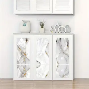 Vinil Beyaz Mermer Desenli Alüminyum Plastik Duvar Sticker (30x30)