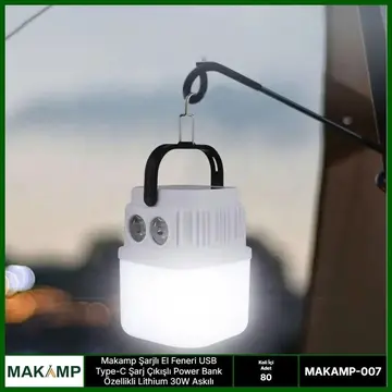 Şarjlı El Feneri Usb Powerbanklı Askılı