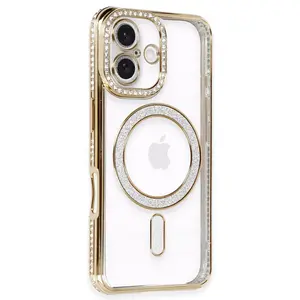 İphone 16 Kılıf Joke Simli Magneticsafe Kılıf - Gold