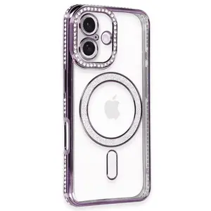 İphone 16 Kılıf Joke Simli Magneticsafe Kılıf - Derin Mor