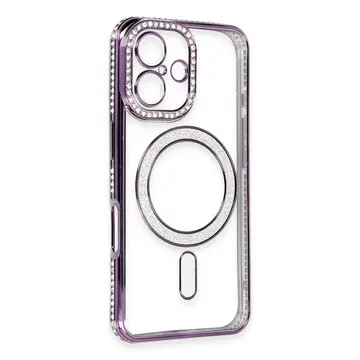 İphone 16 Kılıf Joke Simli Magneticsafe Kılıf - Derin Mor