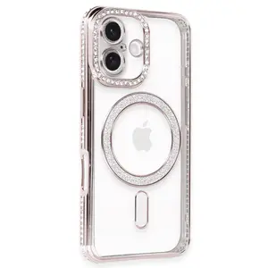 İphone 16 Kılıf Joke Simli Magneticsafe Kılıf - Pembe