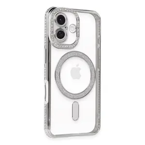 İphone 16 Kılıf Joke Simli Magneticsafe Kılıf - Gümüş