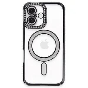 İphone 16 Plus Kılıf Joke Simli Magneticsafe Kılıf - Siyah