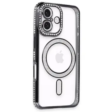 İphone 16 Plus Kılıf Joke Simli Magneticsafe Kılıf - Siyah