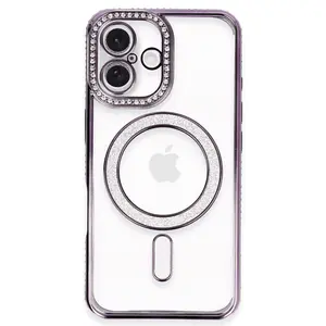 İphone 16 Plus Kılıf Joke Simli Magneticsafe Kılıf - Derin Mor