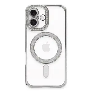 İphone 16 Plus Kılıf Joke Simli Magneticsafe Kılıf - Gümüş