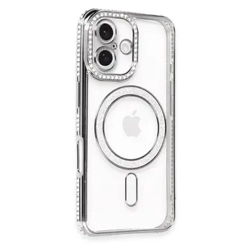 İphone 16 Plus Kılıf Joke Simli Magneticsafe Kılıf - Gri
