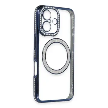 İphone 16 Plus Kılıf Joke Simli Magneticsafe Kılıf - Lacivert