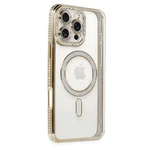 İphone 16 Pro Kılıf Joke Simli Magneticsafe Kılıf - Gold