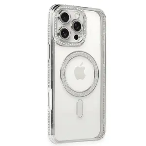 İphone 16 Pro Kılıf Joke Simli Magneticsafe Kılıf - Gümüş