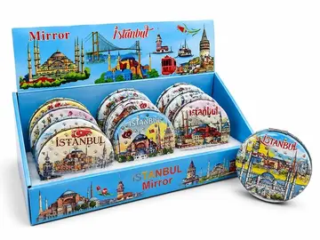 Taşlı İstanbul Temalı İnce El Aynası