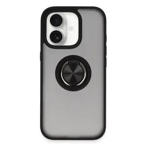 İphone 16 Kılıf Montreal Yüzüklü Silikon Kapak - Siyah