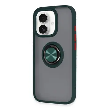 İphone 16 Kılıf Montreal Yüzüklü Silikon Kapak - Yeşil