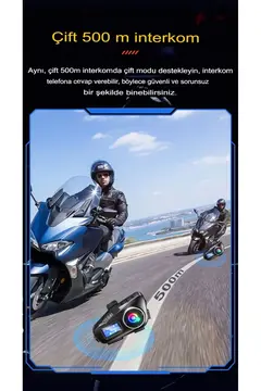 Q58-max Radyolu 2 Kişi Bağlantılı Bluetooth Kask Kulaklık Ekranlı Fenerli Müzik Ve Telsiz Intercom