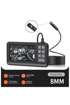 Ekranlı Çift Kameralı 5 Mt Sert Kablo Endoskop Kamera 8 Mm 4.3 Inc Hafıza Kart Destekli