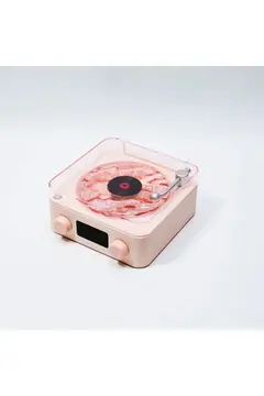Waves Nostalji Plak Görünümlü Bluetooth Hoparlör 3d Ses Dalgası Retro Müzik Plak Pembe