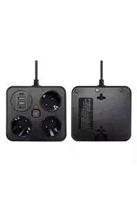 Akım Korumalı Anahtarlı Priz - 3x Priz - 2x Usb - 2x Type-c - 2 Mt Kablo Hızlı Şarj Özellikli Siyah