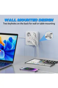 Akım Korumalı Anahtarlı Priz - 3x Priz - 2x Usb - 2x Type-c - 2 Mt Kablo Hızlı Şarj Özellikli Siyah